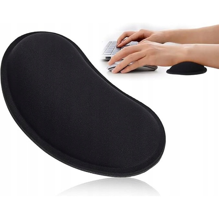 Ergonomikus csuklótámasz, memóriahab, fekete, 30x10cm