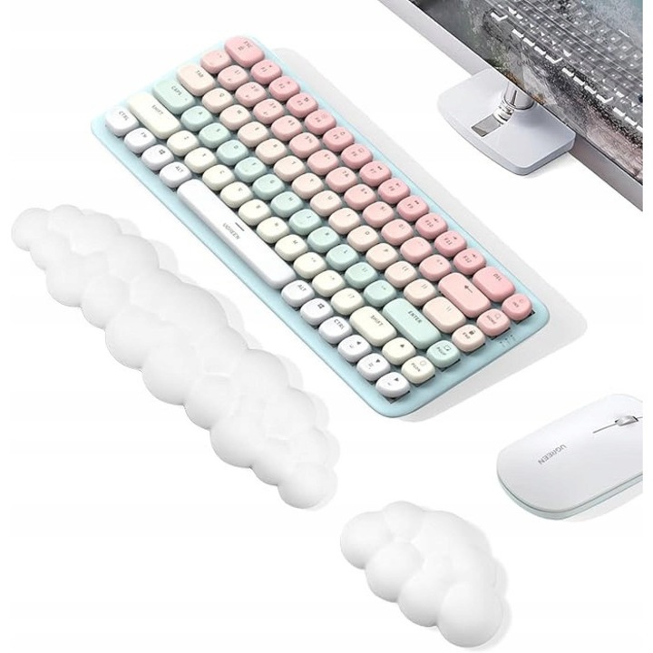 2 az 1-ben csuklótámasz szett, felhő design, memóriahab, csúszásmentes, fehér