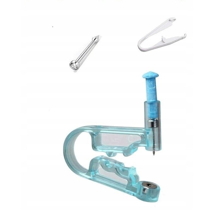 Pistol de piercing pentru urechi, GALAX, fara durere, set cu clips si cercei, plastic si metal