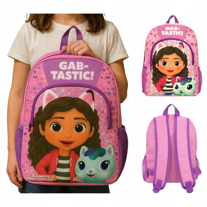 Gabby's Dollhouse hátizsák, rózsaszín, Gabby és Mercat mintával, állítható méret