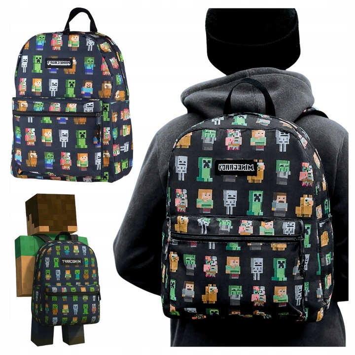 Ghiozdan copii Minecraft, 40x30x14cm, design multicolor, cu buzunare cu fermoar