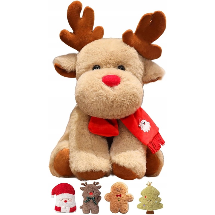 Renifera de plus 20 cm cu sal, jucarie de Craciun, decorare, multicolor