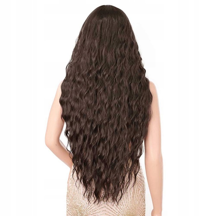 Peruca lunga, sintetica, rezistenta la caldura, maro inchis, 29.2x21.8x6.8cm