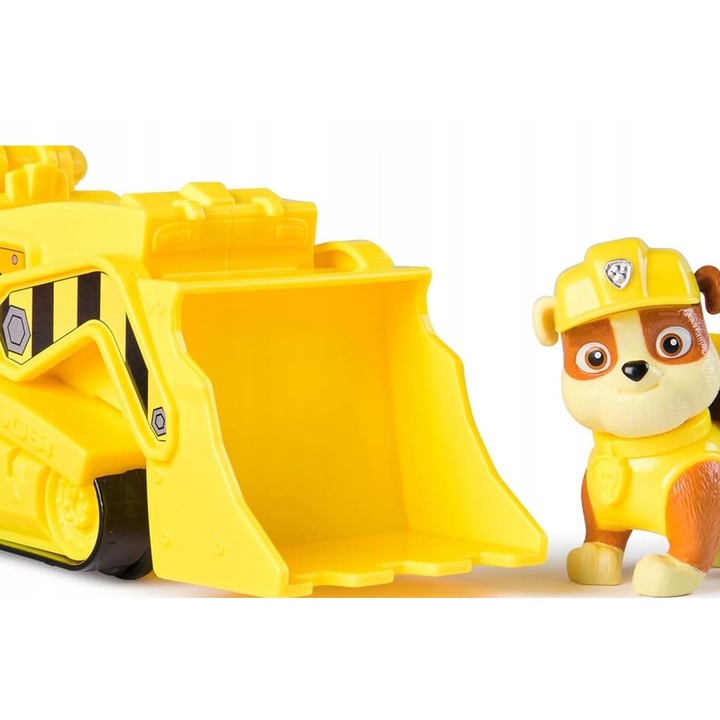 Buldozer de jucarie, 13 cm, cu lacusta mobila, cu personaj de constructie, galben, multicolor