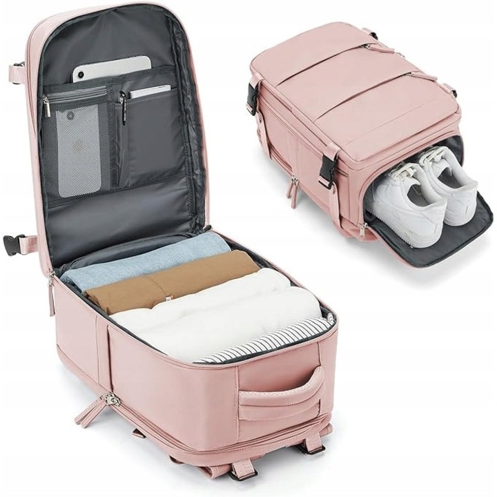 Rucsac calatorie waterproof, 40x20x25cm, roz, pentru femei