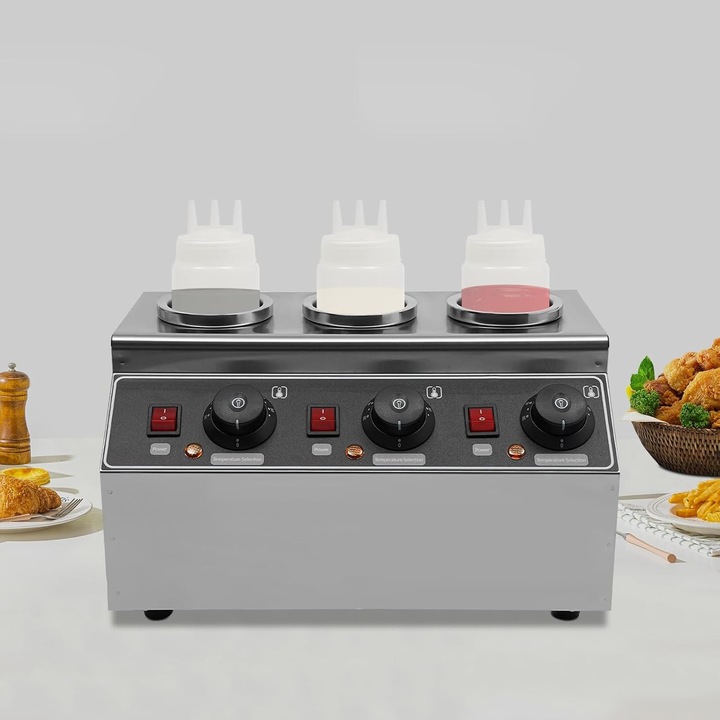 Szószmelegítő 3 tartállyal, rozsdamentes acél, 30-85°C, 440x250x230mm