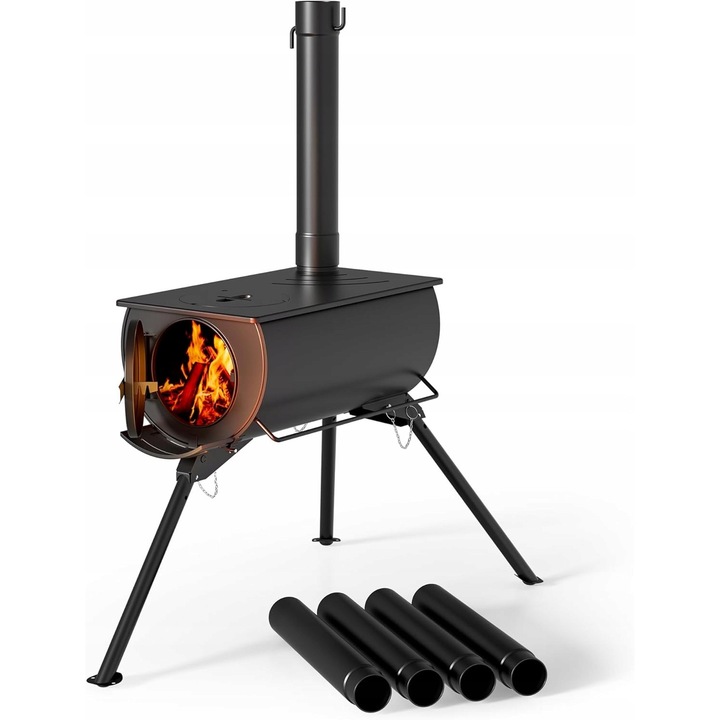 Seminei pentru cort din otel, 85x57,5x238cm, cu semineu, set complet