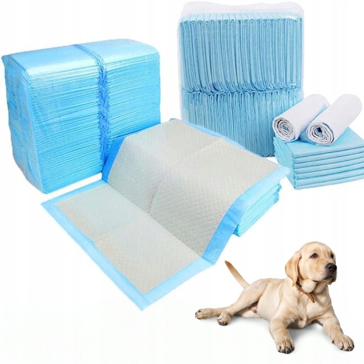 Masute igienice pentru caini, 50 bucati, 45x60cm, foarte absorbante, colorate in albastru