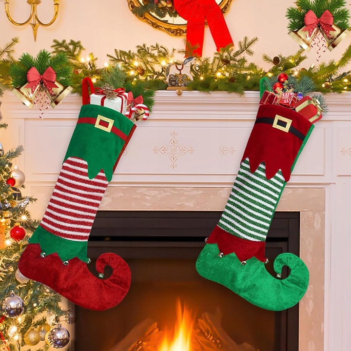 Sosete de Craciun set 2 buc, 56x18cm, decorare semineu, pentru cadouri si dulciuri