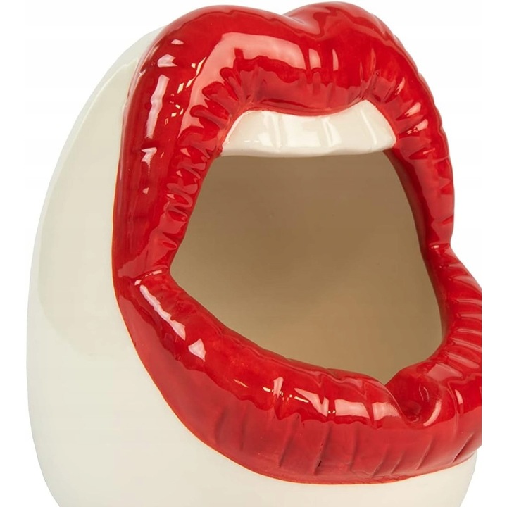 Scrumiera ceramica rosie, design original, forma de buze, 9,5x11,5x12cm