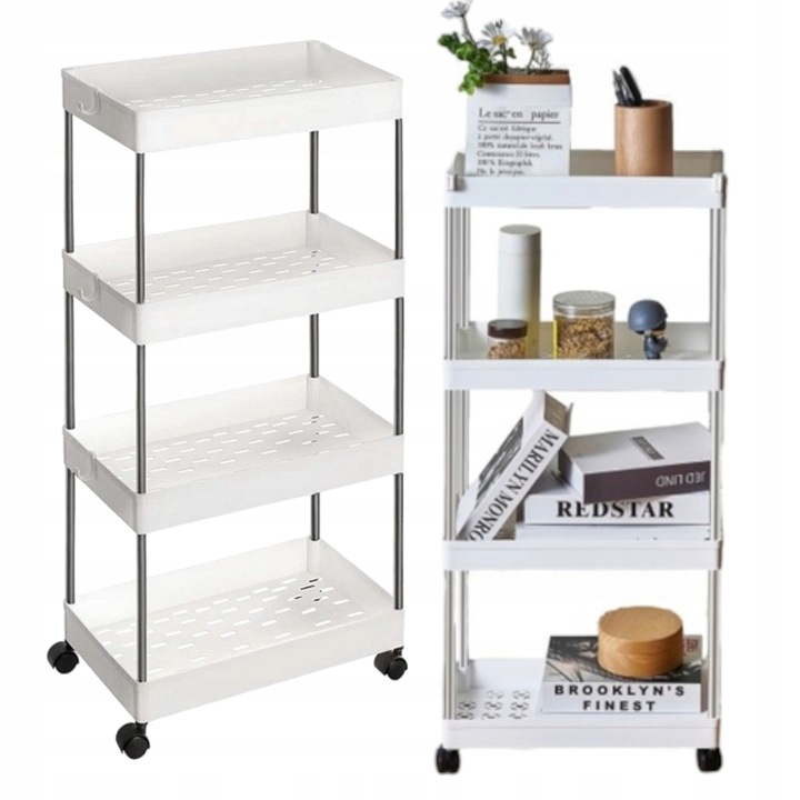 Raft mobil Ecarla, 4 niveluri, alb, 84x36x24cm