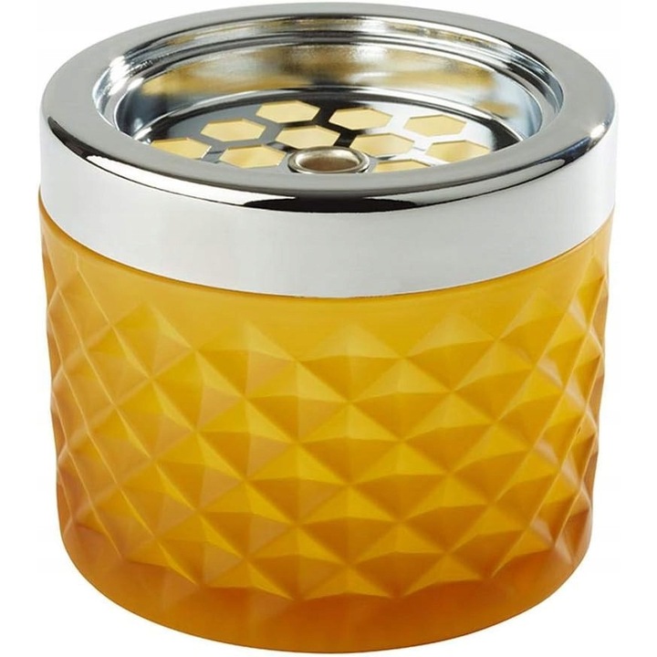 Scrumiere metalica cromata cu sticla mata, rotunda, 9,5x9,5x8cm, cu capac