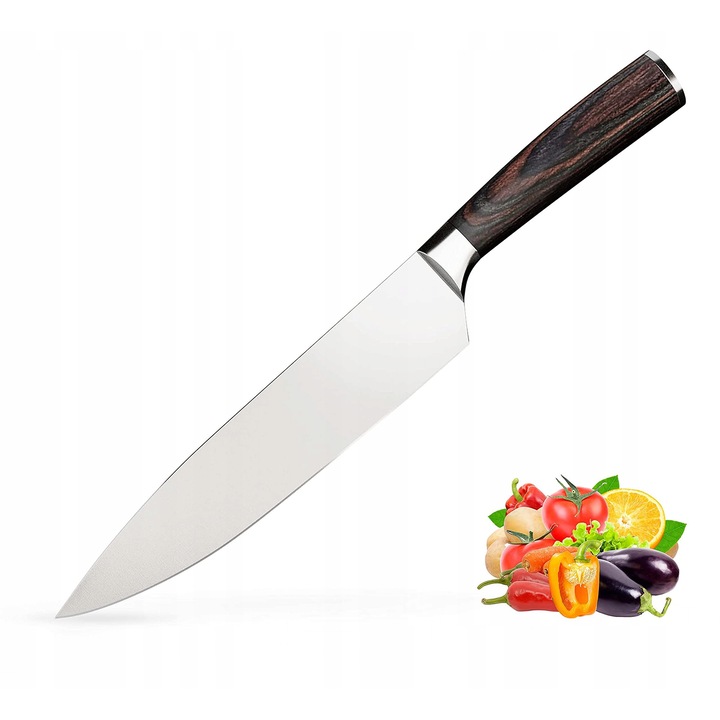 Cutit de bucatarie Santoku, 34 cm, inox, maner din lemn Pakka, ultra ascutit