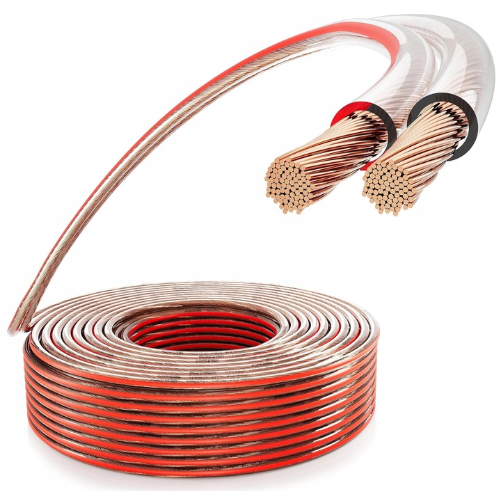 Cabluri audio 2x2,5mm, 10m, pentru sistem audio, transparent, set