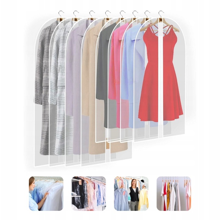 Set 8 huse pentru imbracaminte, impermeabile, rezistente la praf, design semi-transparent, dimensiune universala