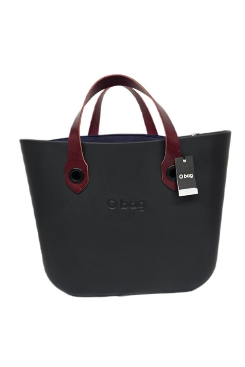 Geanta O bag, Negru, cu manere bordo, din poliuretan
