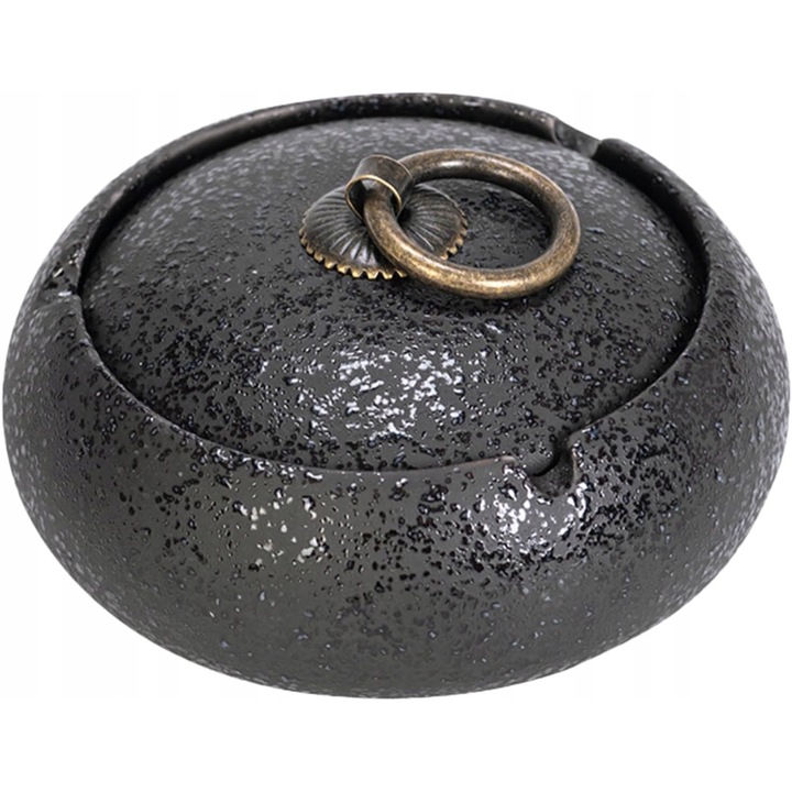 Scrumiere ceramica rotunda cu capac, pentru exterior si interior, multicolor