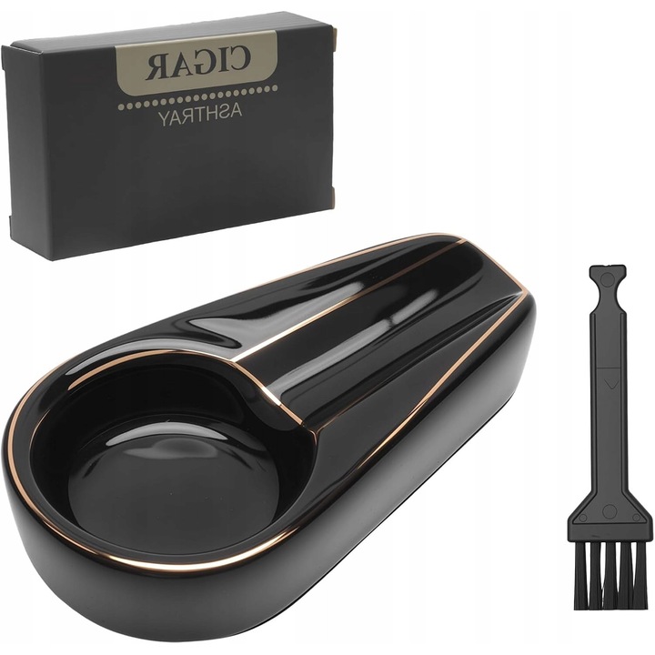 Scrumiera ceramica neagra retro, 13x8x3,5cm