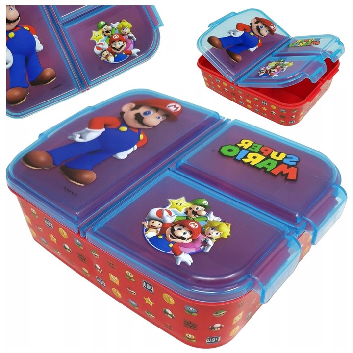 Cutie alimentara Super Mario, 1400 ml, 3 compartimente, fara BPA, 18x14x7 cm