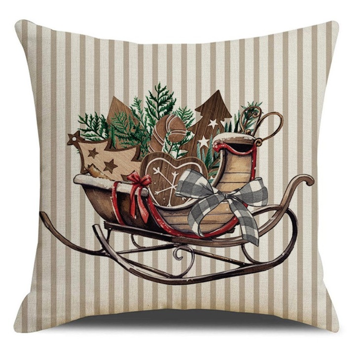 Poszewka decorativa Ecarla, 45x45cm, poliester, imprimeu pe o parte, sezon toamna-iarna