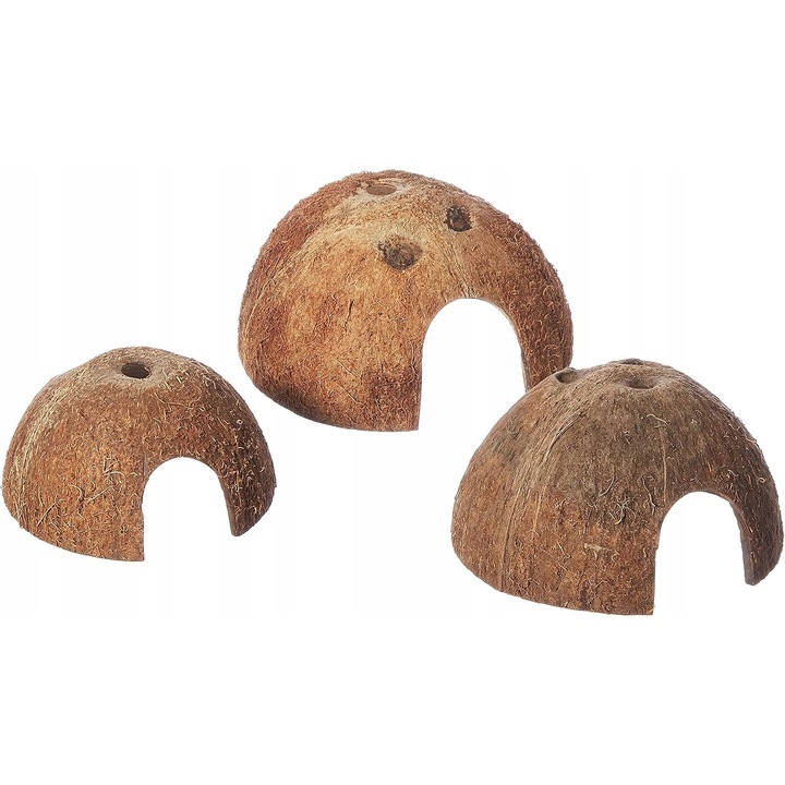 Pollupini din cocos natural pentru rozatoare si reptile, set 3 bucati, 8x10x12 cm, culoare bruna
