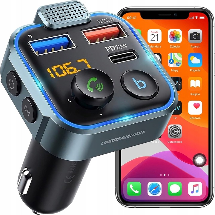 Transmitator FM Bluetooth 5.0, RETOO, incarcator auto USB QC 3.0, hands-free, 2 porturi USB