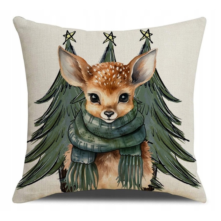 Poszewka decorativa Ecarla, 45x45cm, poliester, imprimeu pe o singura parte, sezonul toamna-iarna