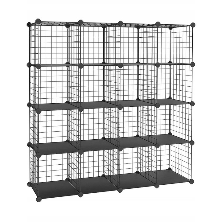 Raft modular, 16 cuburi, negru, 123x31x123cm ‎SONGMICS