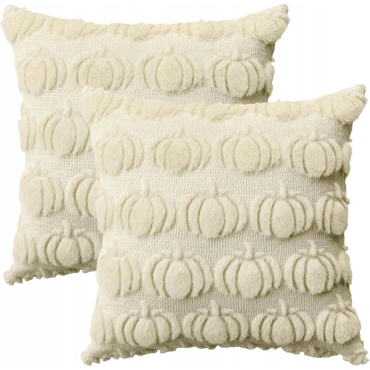 Set 2 fete de perna decorative, model cu dovleci, 40x40cm, bej