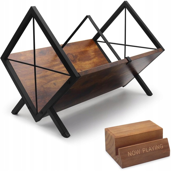 Raft pentru placi vinil, metal si lemn masiv, capacitate 80-100 placi