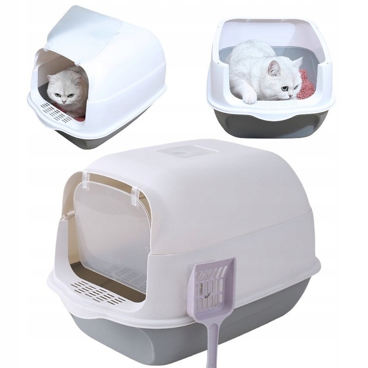 Kuweta pentru pisici, 50x35x34 cm, cu lopata inclusa, design inchis, fara marca