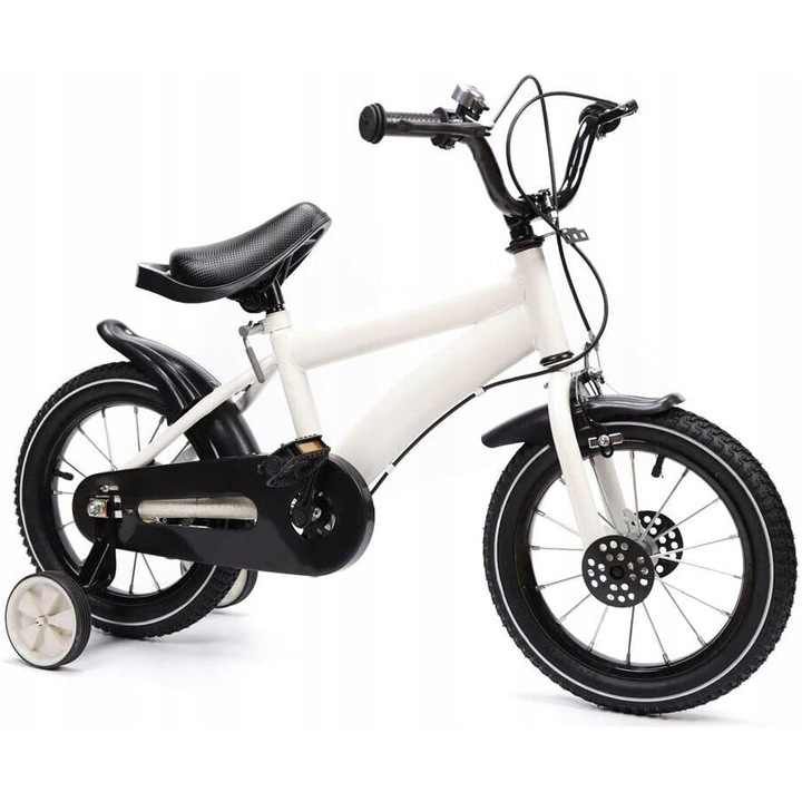 Bicicleta copii 14 inch alb, roti ajutatoare detasabile, frane fata si spate, inaltime sa 55,8-66,8cm