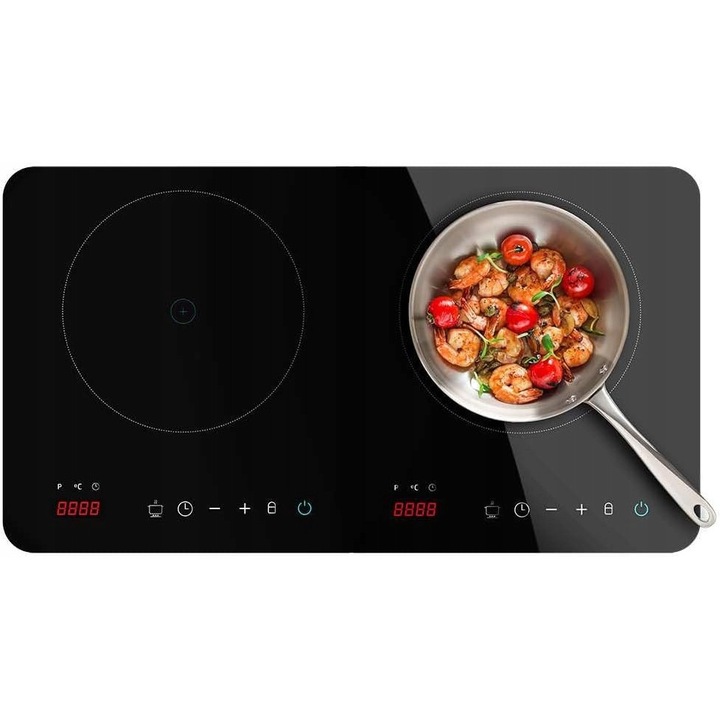 Преносим електрически котлон, 2 котлона, 3500W, стъкло, тъч контрол, регулируема температура 60C-240C