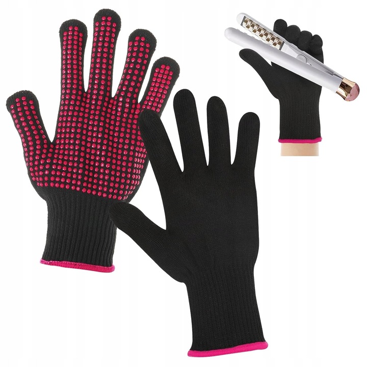 Manusi termorezistente pentru stilizarea parului, set de 2, rezistenta la 250°C, negru, universal