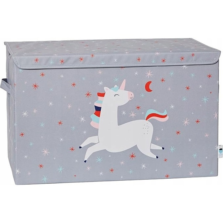 Játéktároló doboz, szürke, 62x38x39cm, fedéllel és fogantyúkkal, egyedi design