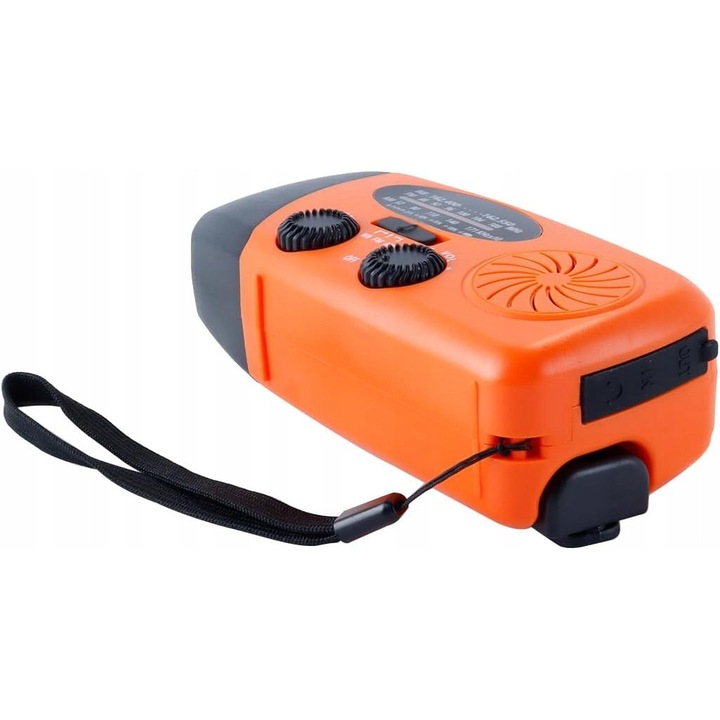 Radio solar AM/FM cu manivela, 2000 mAh, lanterna compacta