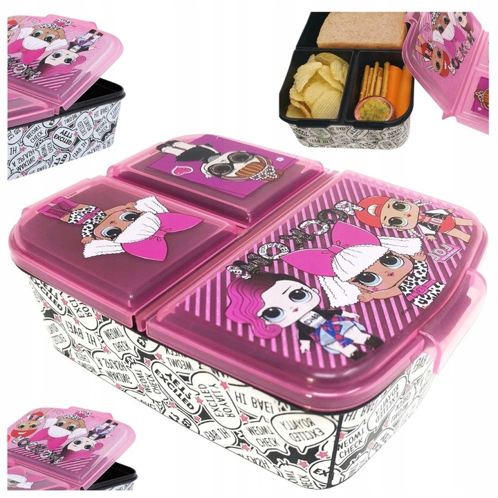 Cutie alimentara pentru pranz, 1400 ml, 3 compartimente, colorata, 18x14x7 cm