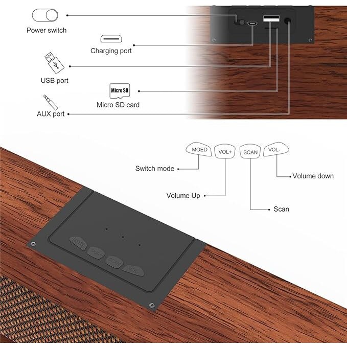 Soundbar PC, Smalody, Bluetooth, 5.0, design din lemn, portabila, pentru jocuri si muzica