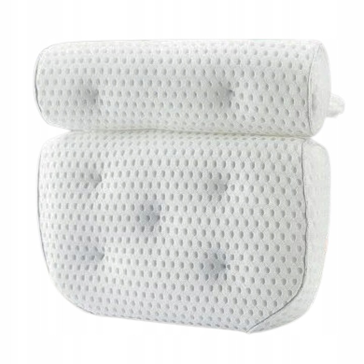 Perna de baie 4D, suport pentru gat, 7 ventuze, alb