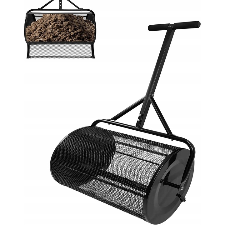 Distribuitor ingrasamant, 80L, cu maner T, metalic, dimensiuni 40x65x110cm, negru