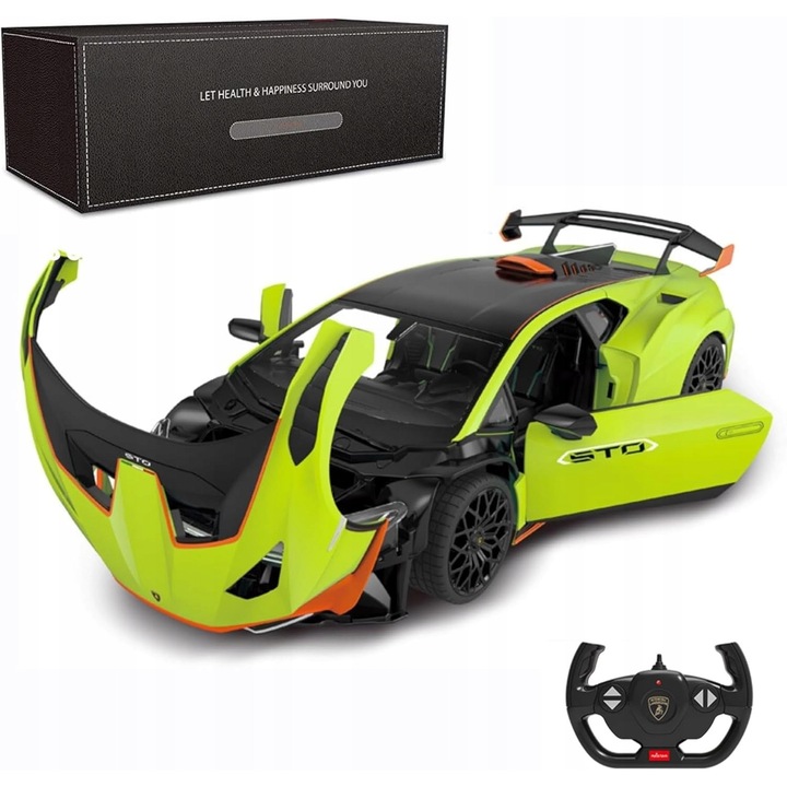 Masinarca sportiva cu telecomanda 1:14 Huracan STO, verde, LED, 4 directii, set pentru copii de la 6 ani
