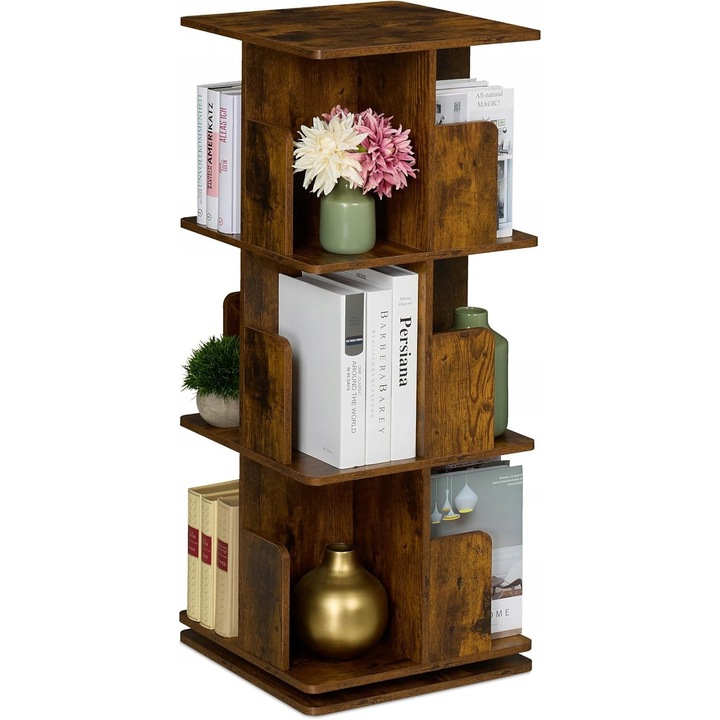 Raft rotativ 360, 3 niveluri, stil industrial, 95x39x39cm, maro