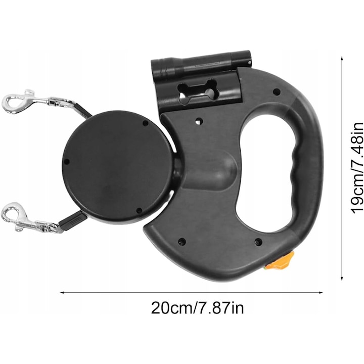 Lesa automata pentru caini, 5m, neagra, cu sistem de blocare, reflectorizant