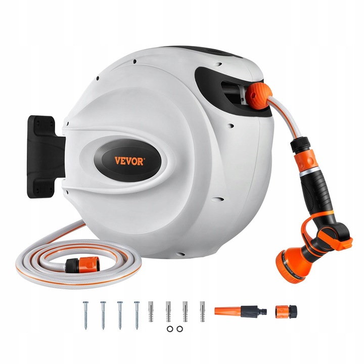 Vevor visszahúzható tömlőkészlet dobbal, 25m x 12mm, automata rendszer, falra szerelhető