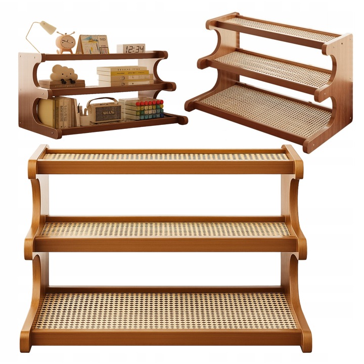 Raft organizator bambus 3 niveluri, culoare brun, 50x19x31cm