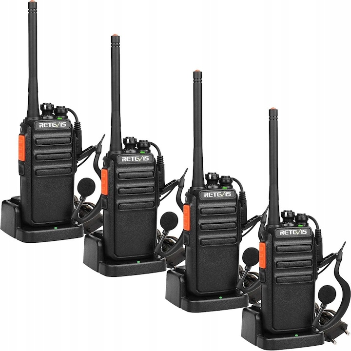 Set 4 statii radio Retevis, RT24, cu acumulatori 1100 mAh / casti, 1-3 km, 230x62x34mm