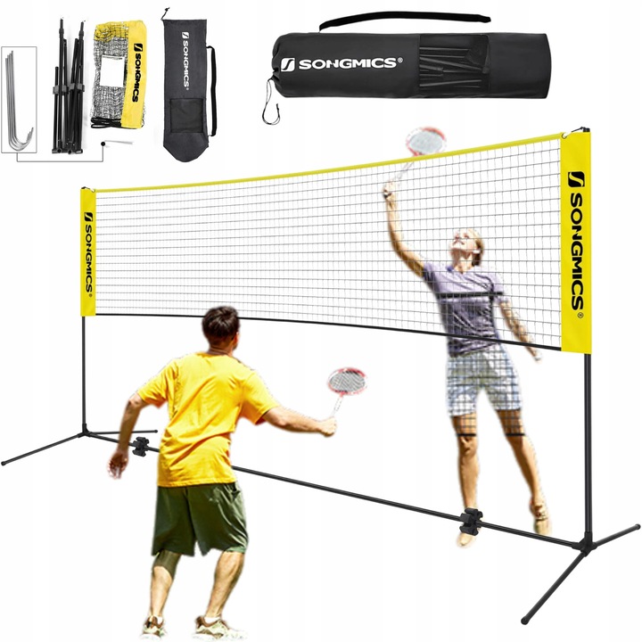 Set fileu badminton, Songmics, inaltime reglabila 107-155 cm, galben, 400x103 cm