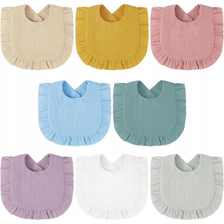 Set 8 bavete pentru bebelusi, 100% bumbac, design colorat, reglabil, usor de curatat