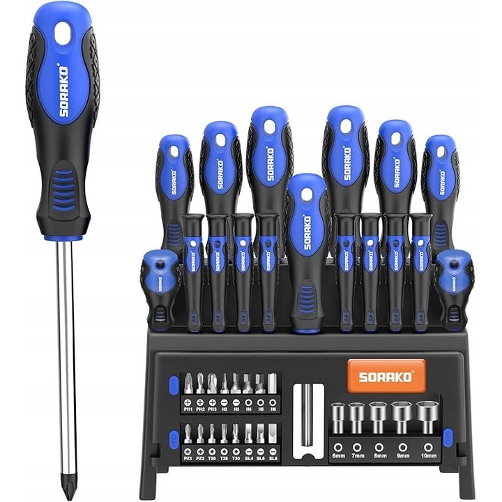 Set 40 surubelnite magnetice, Sorako, cu maner ergonomic, multicolor