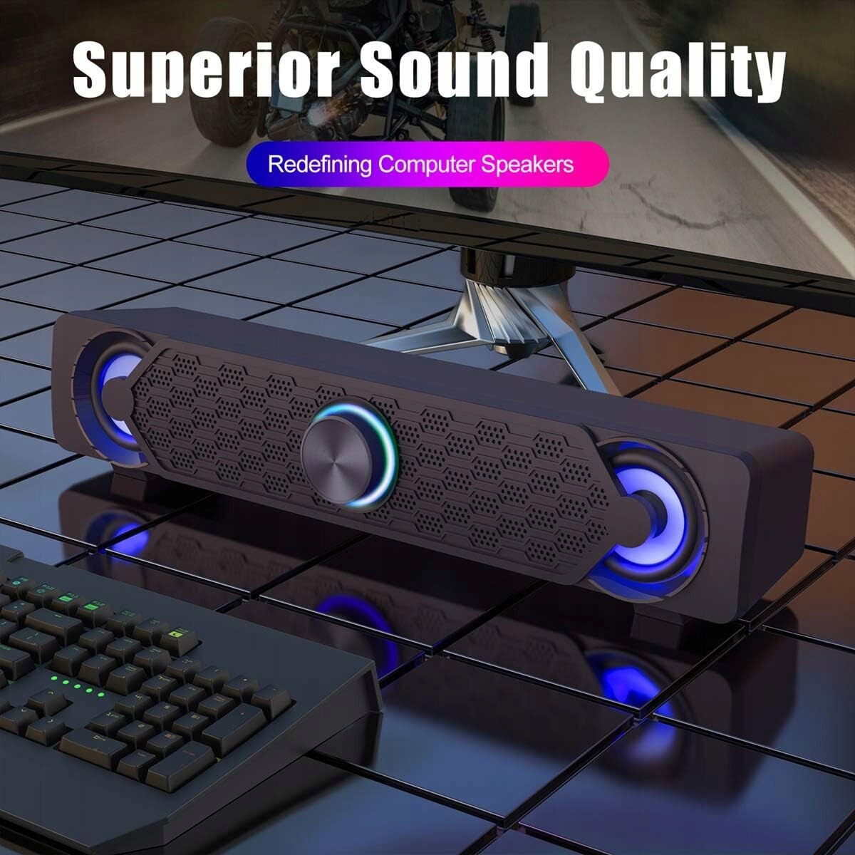 Soundbar mini, 10W, stereo, LED, negru, USB, AUX